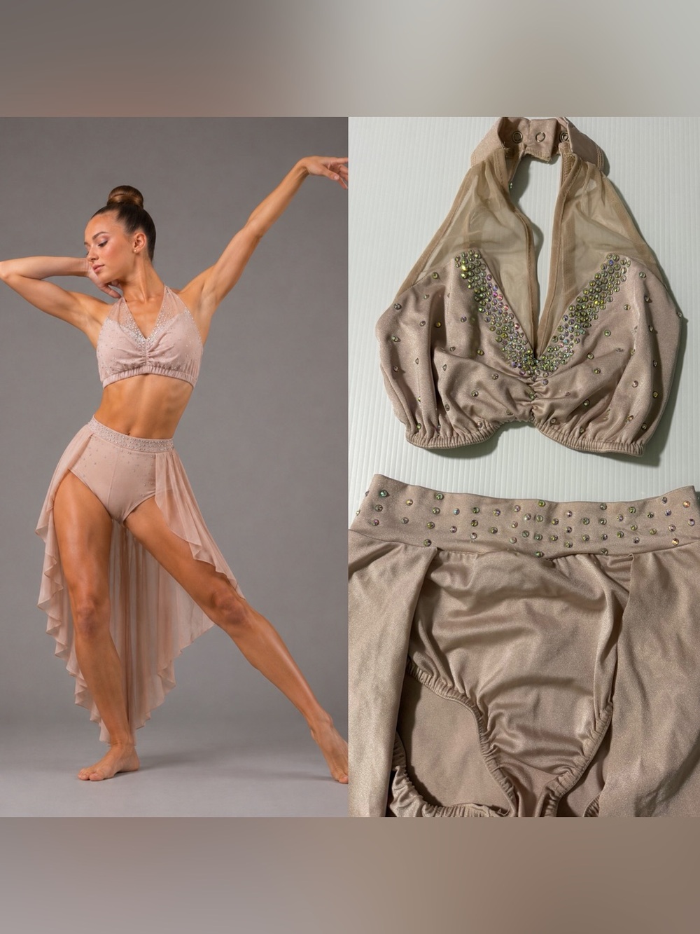 Kelle dance solo costume blush pink 2 piece rhinestone lyrical SA-Small adult